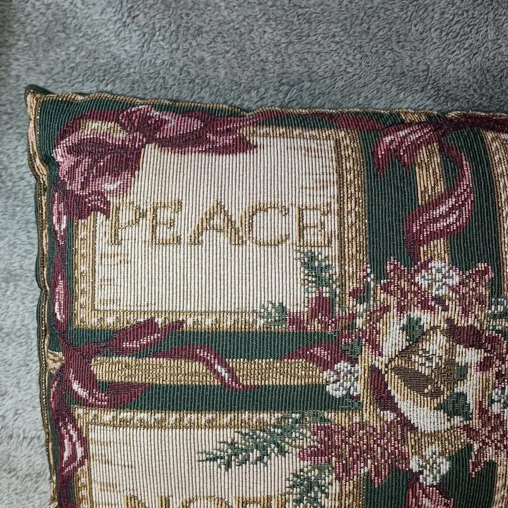 Vintage Tapestry Woven Christmas Holiday Throw Pillow 90s Y2K Cottagecore Decor